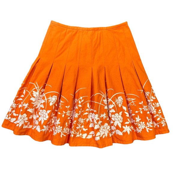 Ellen Tracy Orange Pleated Embroidered Skirt size 10 Petite - Picture 3 of 10